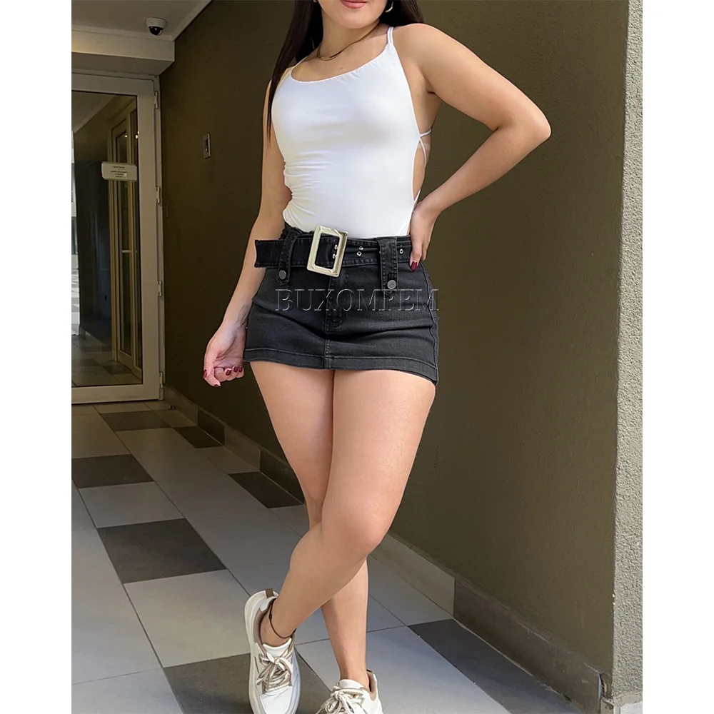 2024 New Summer Stylish Tight Miniskrit Slim Fit Adjustable Colorful Short Skrits with Belt Individualretro Unique Home Wear