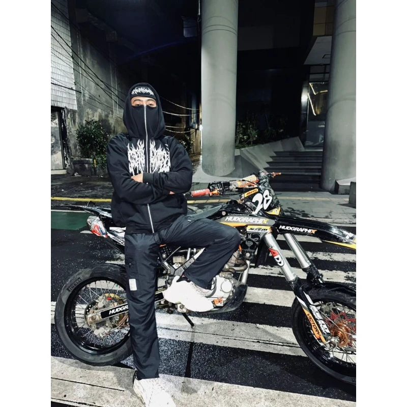 سترة قطنية بغطاء للرأس للرجال والنساء للخريف والشتاء بتصميم داكن سترة نينجا بالاكلافا مع قناع بقلنسوة تصميم سترة ثقافة باردة