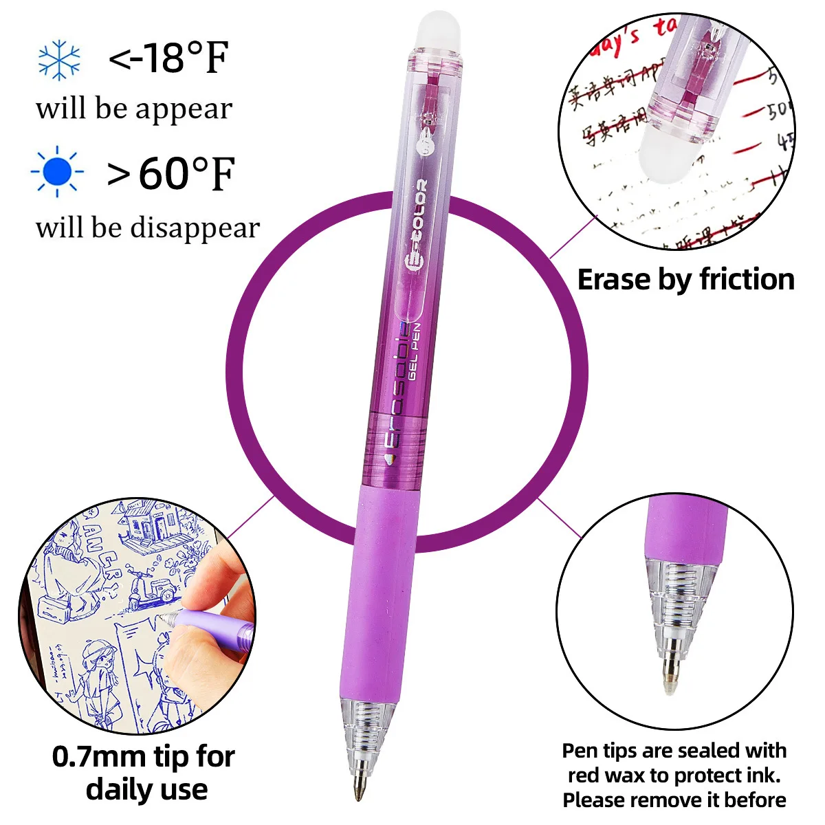 Heat Erasable Pens 36 Color Assorted Gel Ink Pens Side Click Fine Point for Note Taking Journaling Sketching Art Magic c