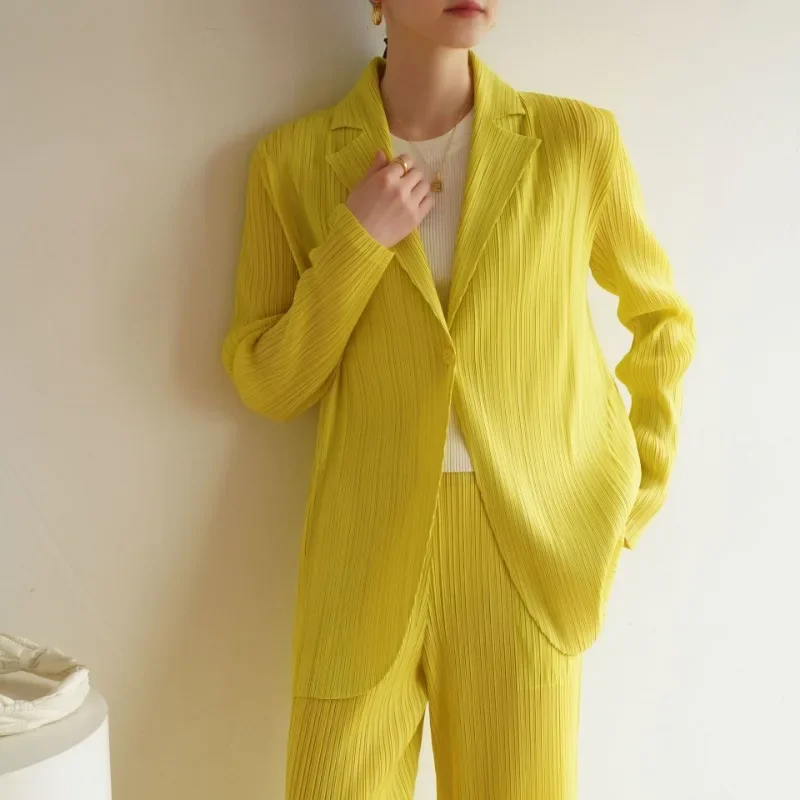 ALSEY-Blazer Plissé Rétro pour Femme, Bouton Unique, Mode Simple, Surintendant ser Trempé, Nouveau, Automne, Printemps, 2024
