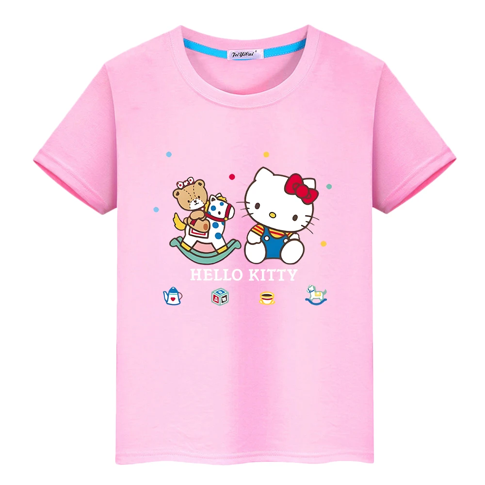 Camiseta corta con estampado de hello kitty para niños y niñas, Camisa de algodón 100%, camisetas bonitas de Anime, orgullo de verano, y2k, ropa de una pieza, regalo para niños