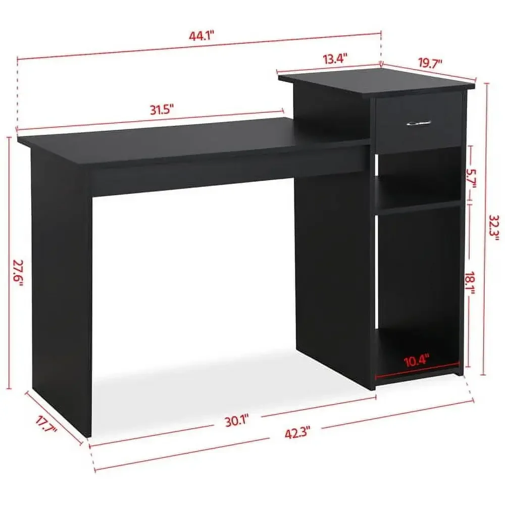 Black Computer Desk with Drawer and Storage Efficient Home Office Workstation