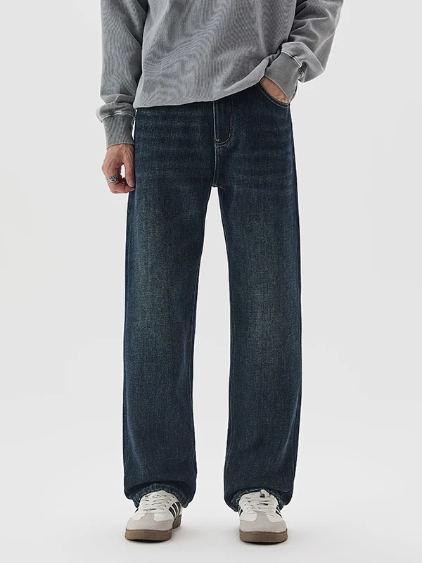 

Утепленные мужские джинсы прямого кроя на флисовой подкладке, теплые, комфортные, эластичные, винтажные, для осени и зимы