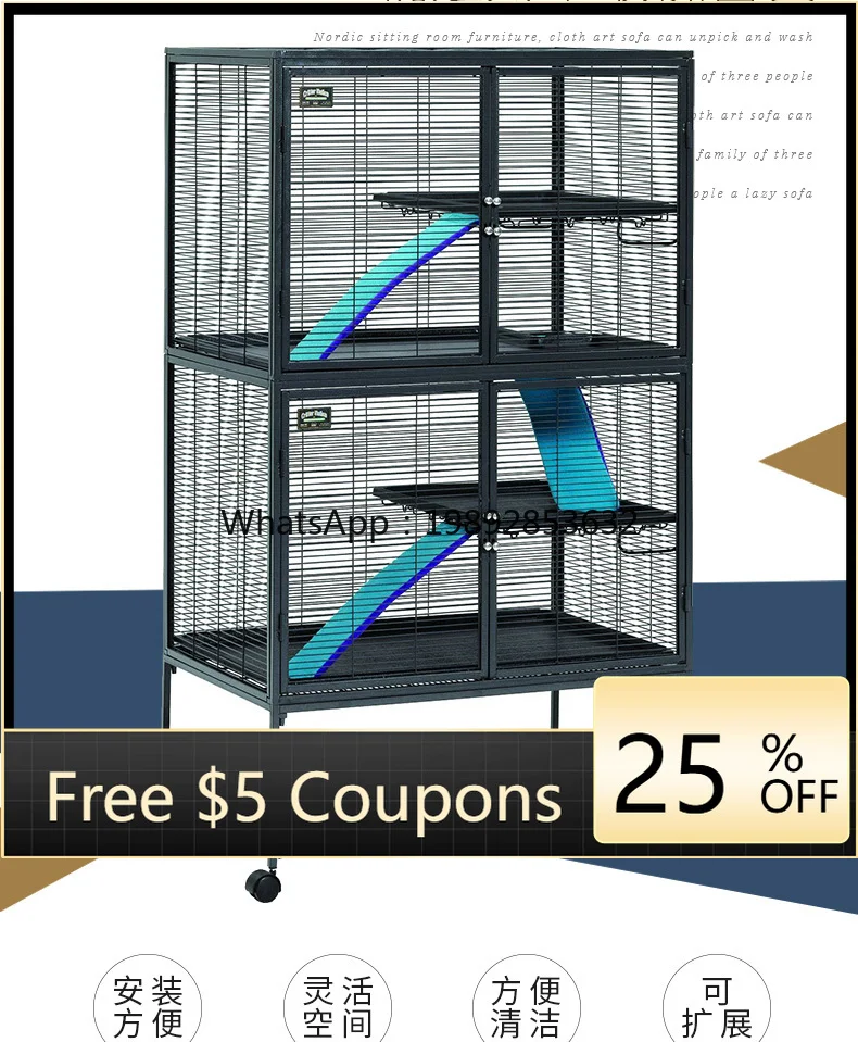 

XL Pet Chinchilla Sugar Glider Gerbil Ferret Cage Villa Indoor Extra Large Space