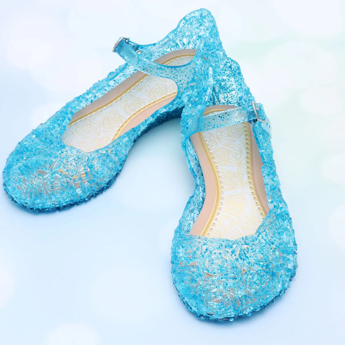 1 زوج الفتيات الصنادل عالية الكعب هلام الملونة دائم للأطفال حزب مهرجان ارتداء هدية حجم 25 السماء الزرقاء حذاء طفل #6