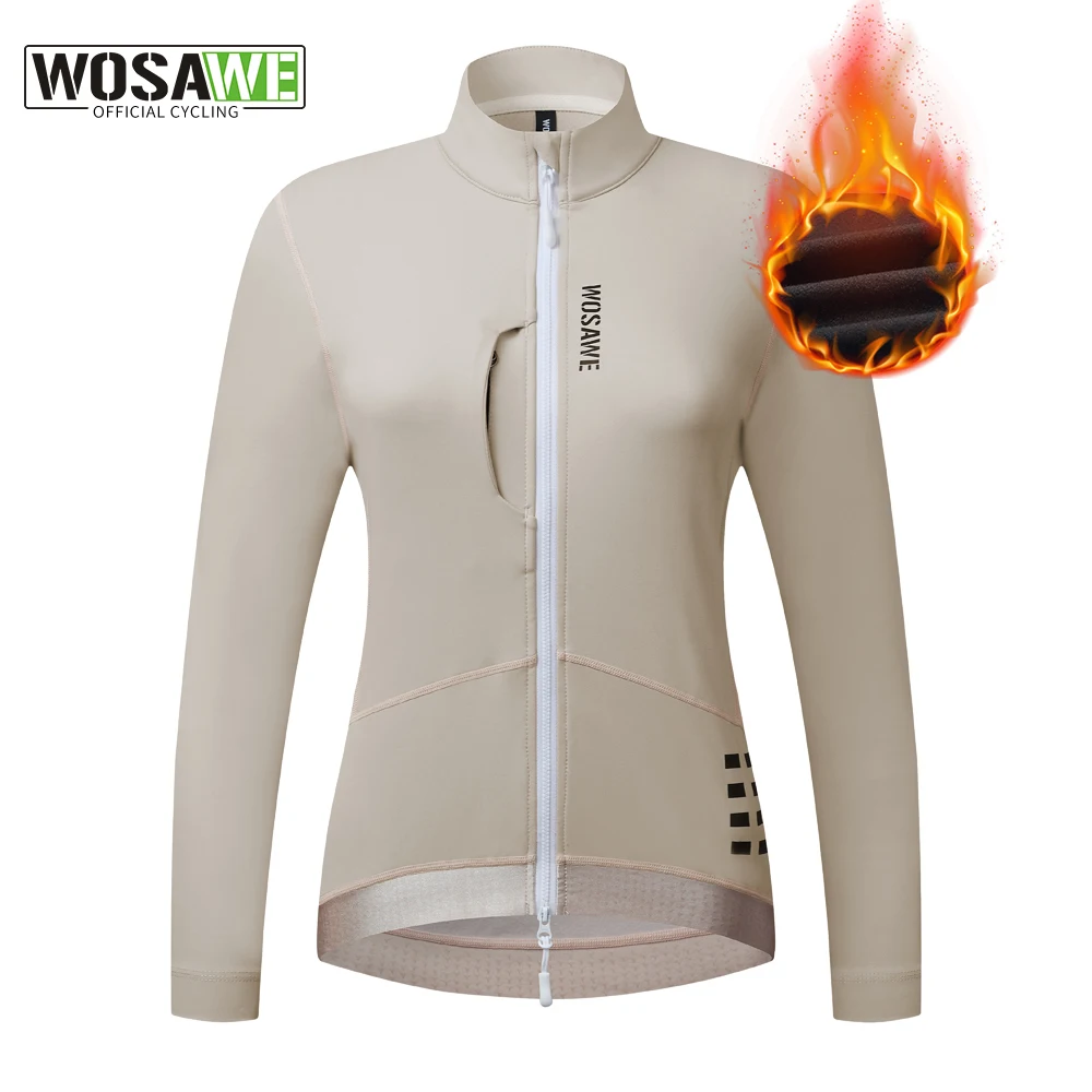 WOSAWE Women Cycling Jacket Winter Warm Up Long Jersey Sleeveless Coat Fleeced clothing Bicycle clothing with 2 way YKK zipper