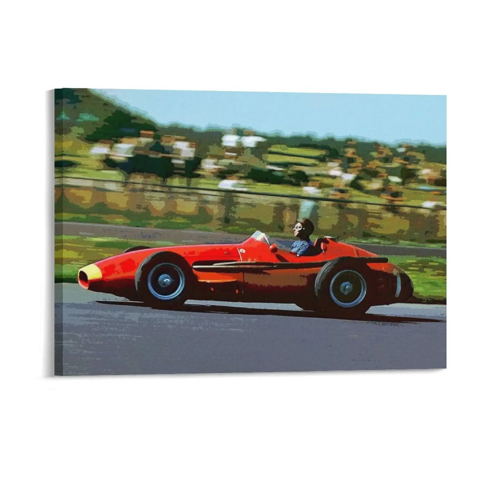 Juan Manuel Fangio Racing His 1957 Championship Winning Car Watercolor Canvas Painting Garage Create Framed Wall Painting