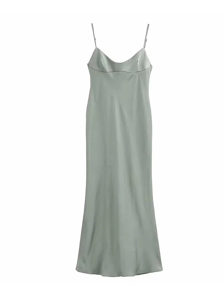 Summer Backless Camisole Dress Women Green Slim Midi Party Dresses