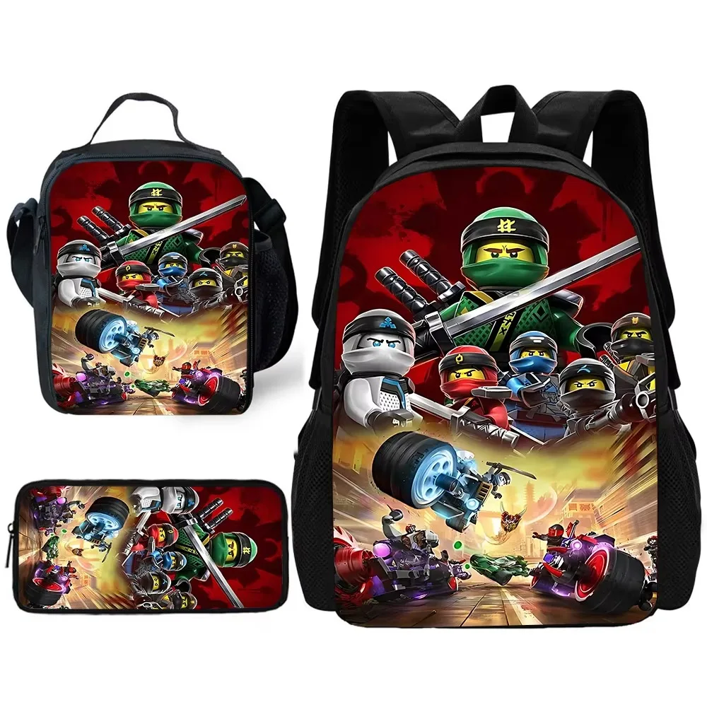 Cartoon N-ninjagos Child School Backpack with Lunch Bags ,Pencil Bags ,School Bags for Boys Girls Best Gift