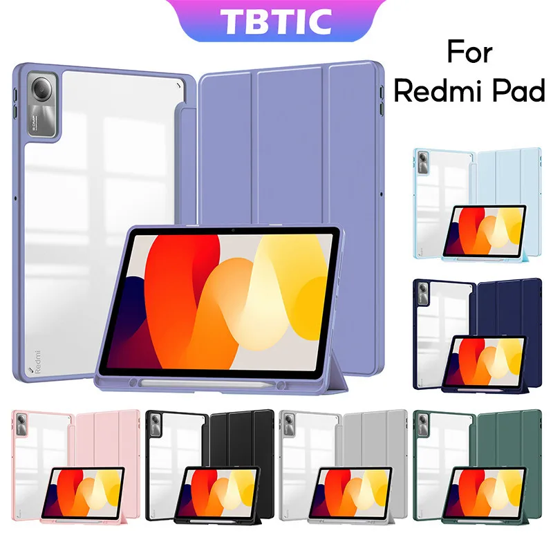 TBTIC for Redmi Pad SE 11 Inch Transparent Hard Back Case for Xiaomi Redmi Pad SE with Awake / Sleep Cover