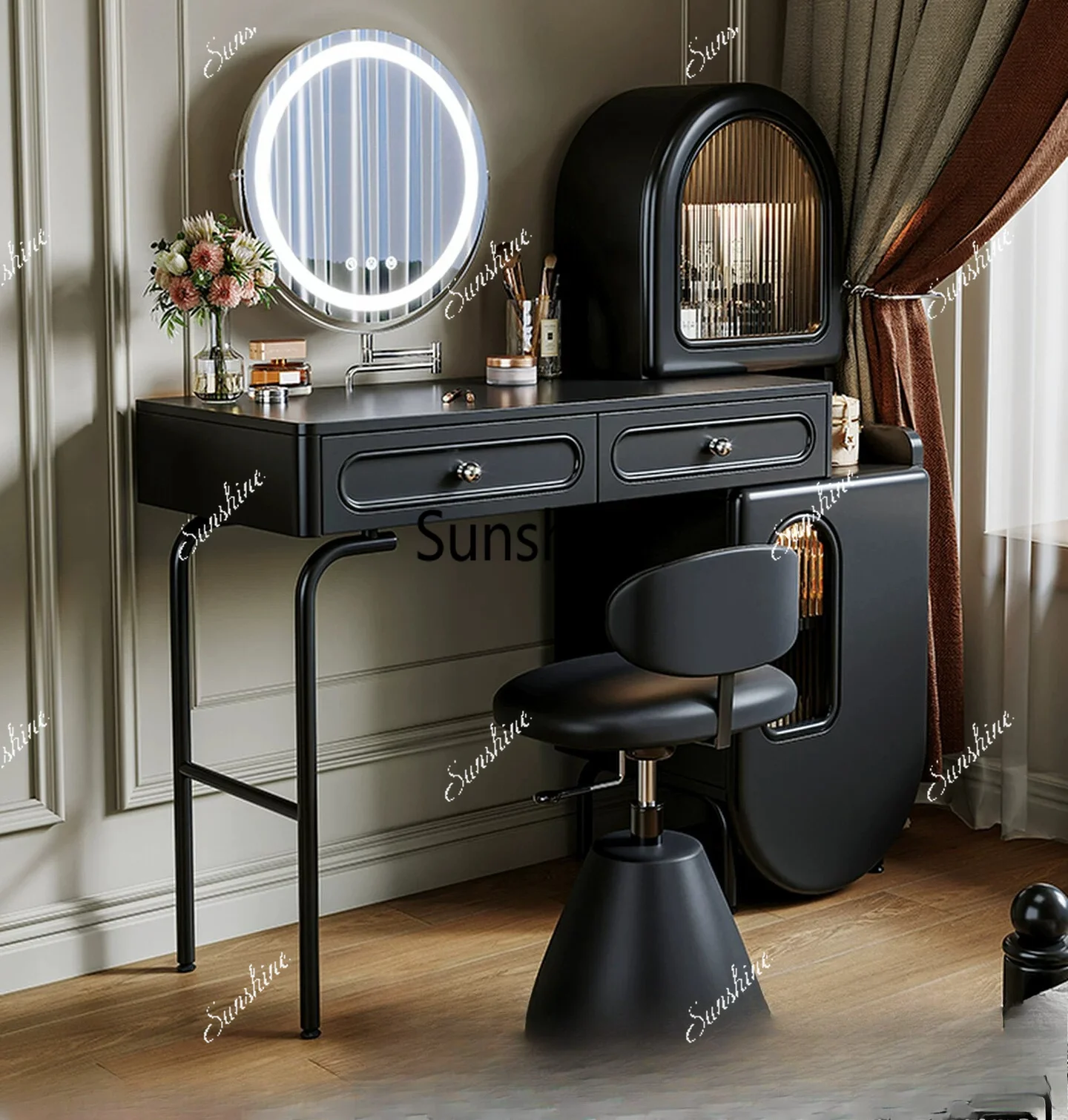 French retro solid wood dresser, storage cabinet, integrated large-capacity cosmetic table