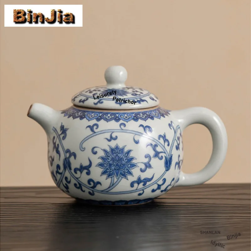 

160ml Azure Ru Kiln Interlock Branch Lotus Teapot Luxury Tea Infuser Pot Tea Brewing Kettle With Strainer Chinese Tea Set Craft
