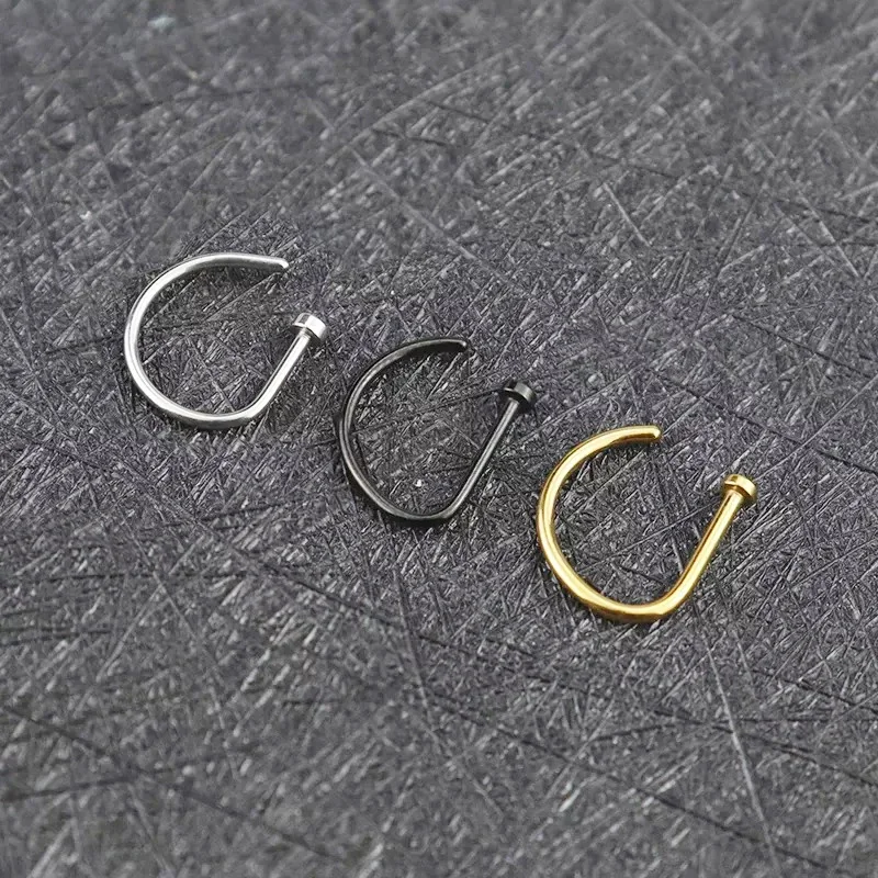 5pc Nose Rings D Shape Nose Hoop Stud Ear Cartilage Piercing Stainless Steel Nose Nostril Piercing Jewelry Women Body Piercings