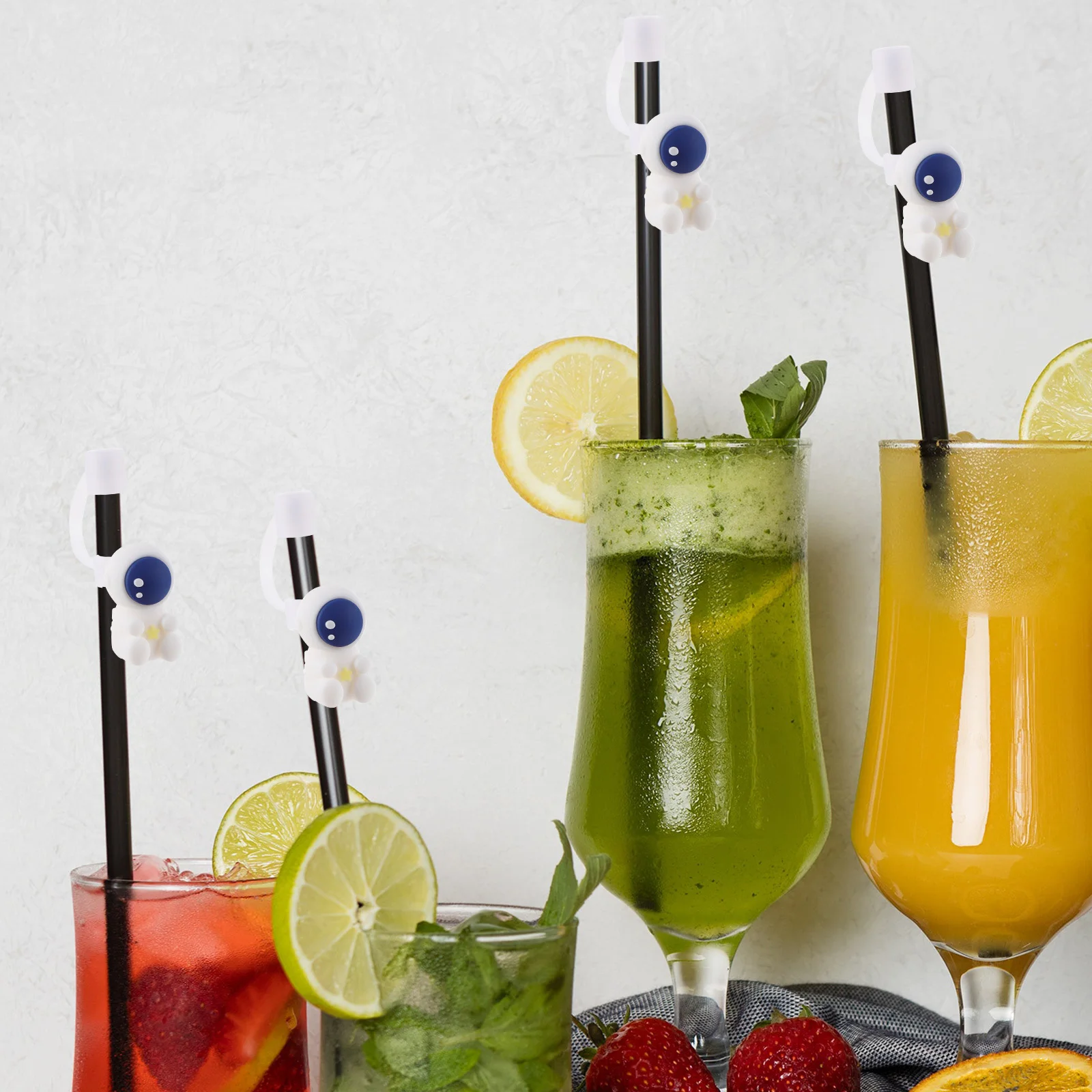 

4pcs Cartoon Character Silicone Straw Covers Food Grade Reusable Tips Protector For Outdoor Party Birthday Bridal Shower