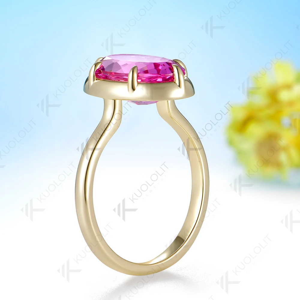 5.5CT Pear Cut Lab‑Grown Pink Sapphire Custom Ring for Women, 10K/14K Solid Yellow Gold Luxury Fine Jewelry, Anniversary Birthday Christmas Engagement Gift view 4