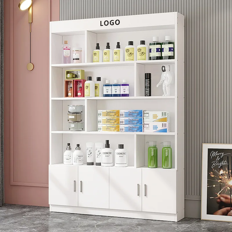 Cosmetics display cabinets, beauty salon product cabinets, beauty shelf display racks, haircut display store containers