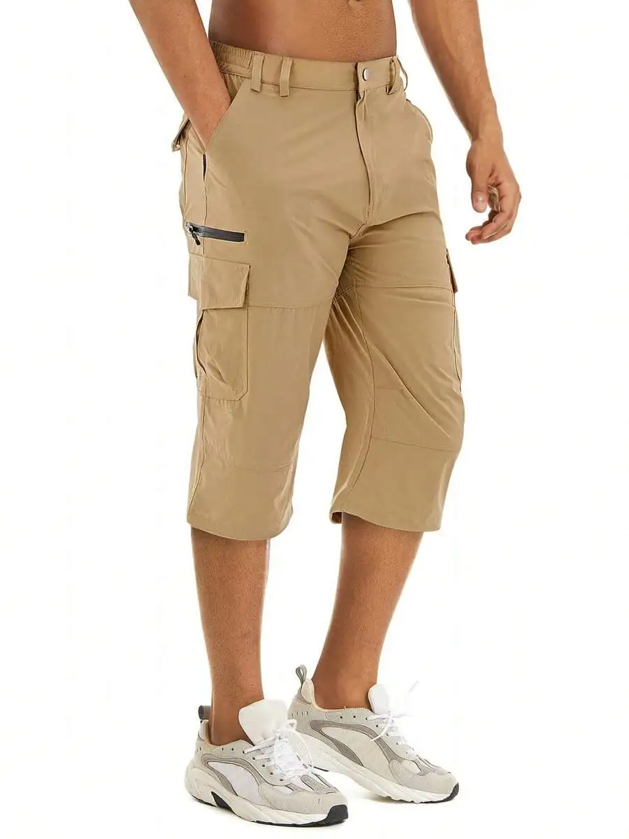 Mens Workout Shorts 7 Pockets Quick Dry 3/4 Capri Pants Zipper Pockets Hiking Athletic Shorts Lightweight Breathable view 3