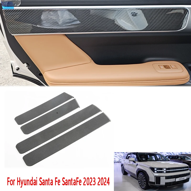 For Hyundai Santa Fe SantaFe 2023 2024 Carbon Car Inner Door Handle Panel Cover Trim Molding Strip Sticker Interior Accessories