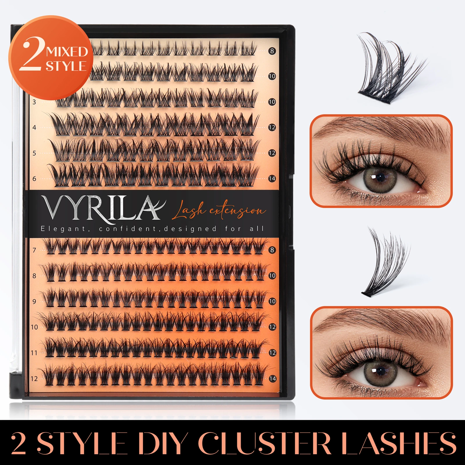 VYRILA Lash Cluster 2 Styles Eyelashes 3D Wispy Individual Lashes 8-14mm Resuable Natural Lashes DIY Eyelash Extension at Home