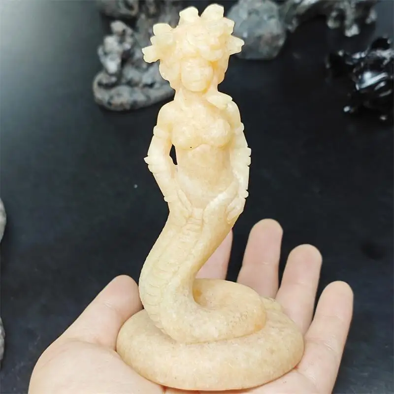 

Натуральная статуэтка Медузы из солнечного камня, резная, полированная, из кварца, целебные камни, драгоценные камни для домашнего декора и DIY, 1 шт.