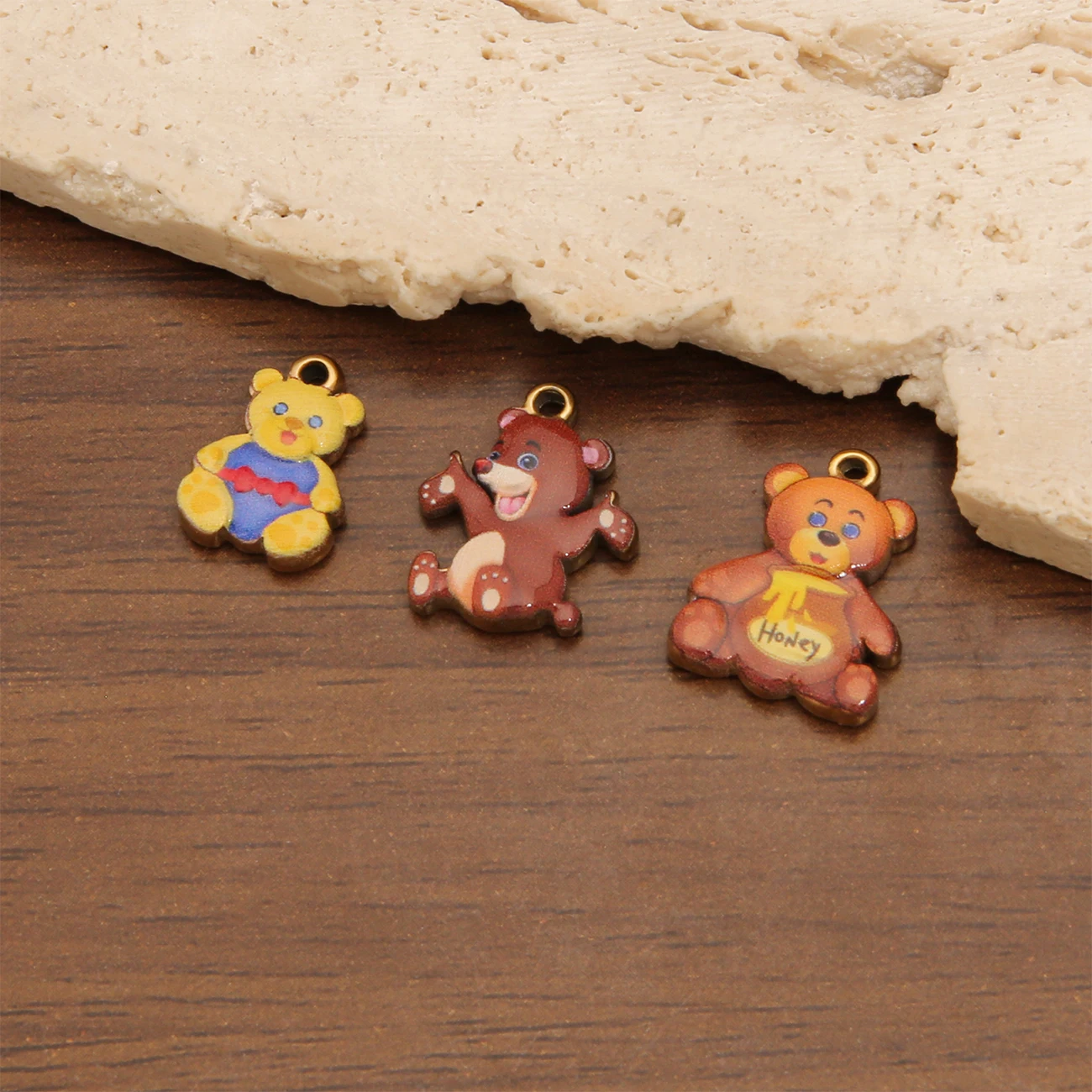 2Pcs Enamel Cute Bear Pendants Charm Stainless Steel Bear for DIY Jewelry Making Supplies Earrings Bracelet Necklace Accessories