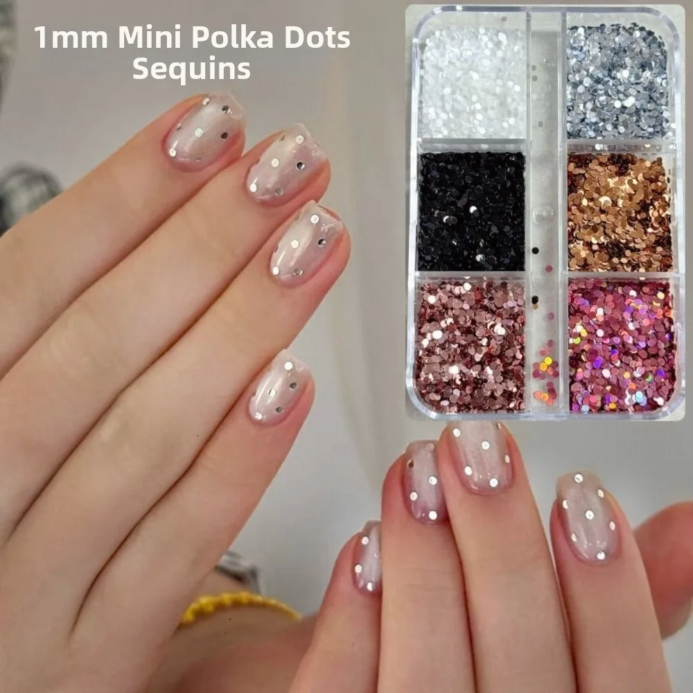6-Grid Polka Dot Glitter Nail Art Decorations DIY Minimalist Sequins Nail Decorations Colorful Glitter Nail Accessories