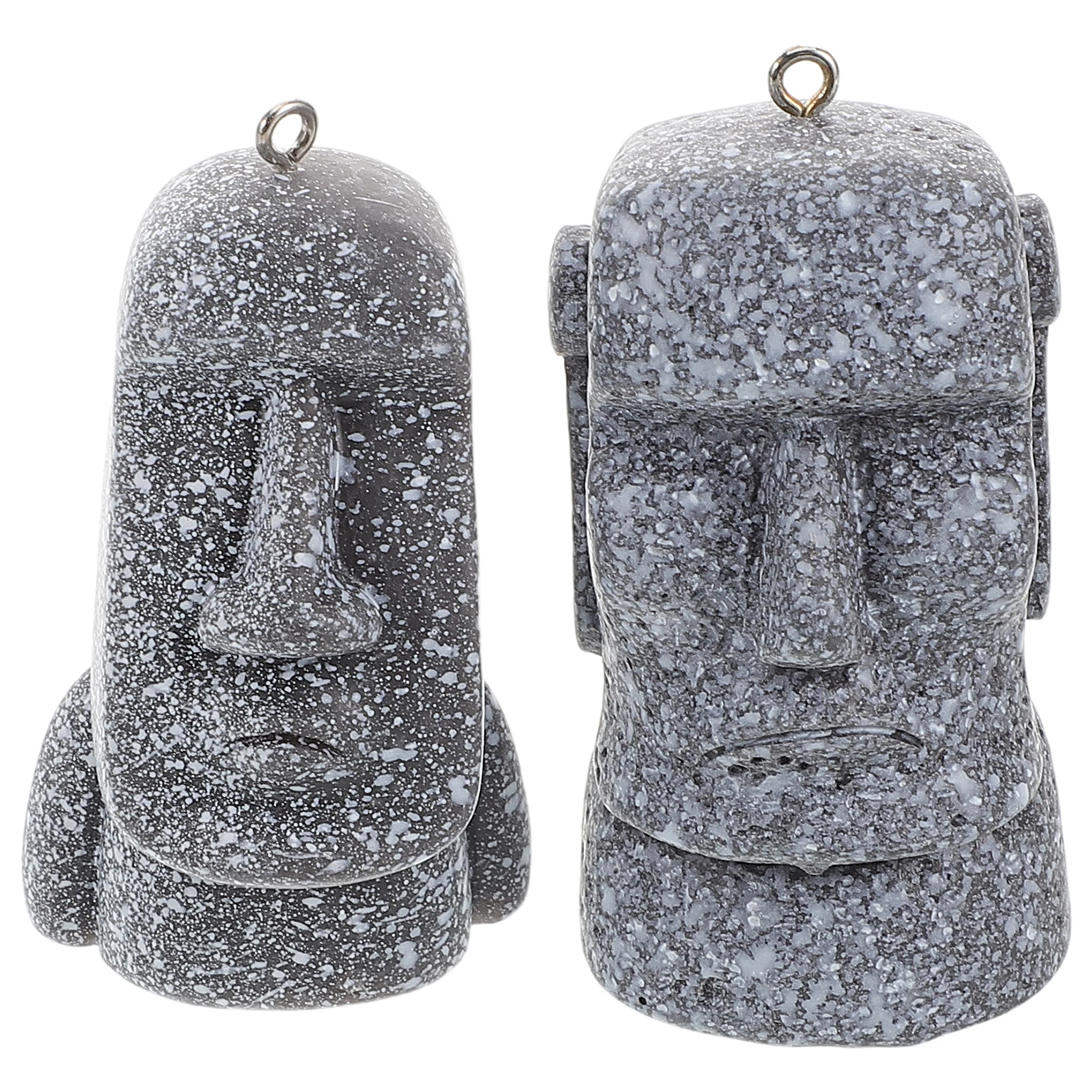 

2 Pcs Moai Garden Statue Key Ring Plastic Figurine Keychain Pendant Travel