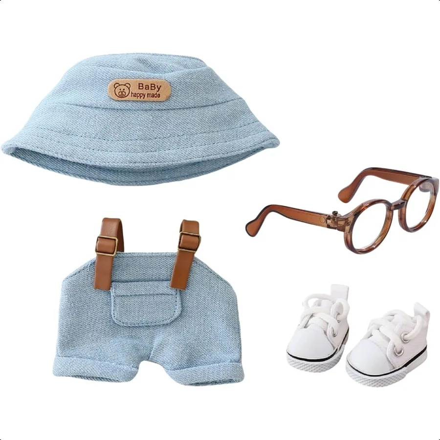 

Clothes for Dolls Accories Stylish Kawaii Overalls Outfit Set 4 Pieces Bib Pants for 15cm 17cm Doll Cute Doll Hat Shoes Clothin