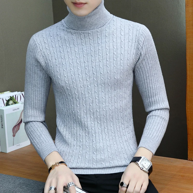 2023 Men High Quality Winter Knit Sweaters/Male Slim Fit High Collar Tight Knit Shirt Men's Pullovers Rollneck Knitted Sweaters