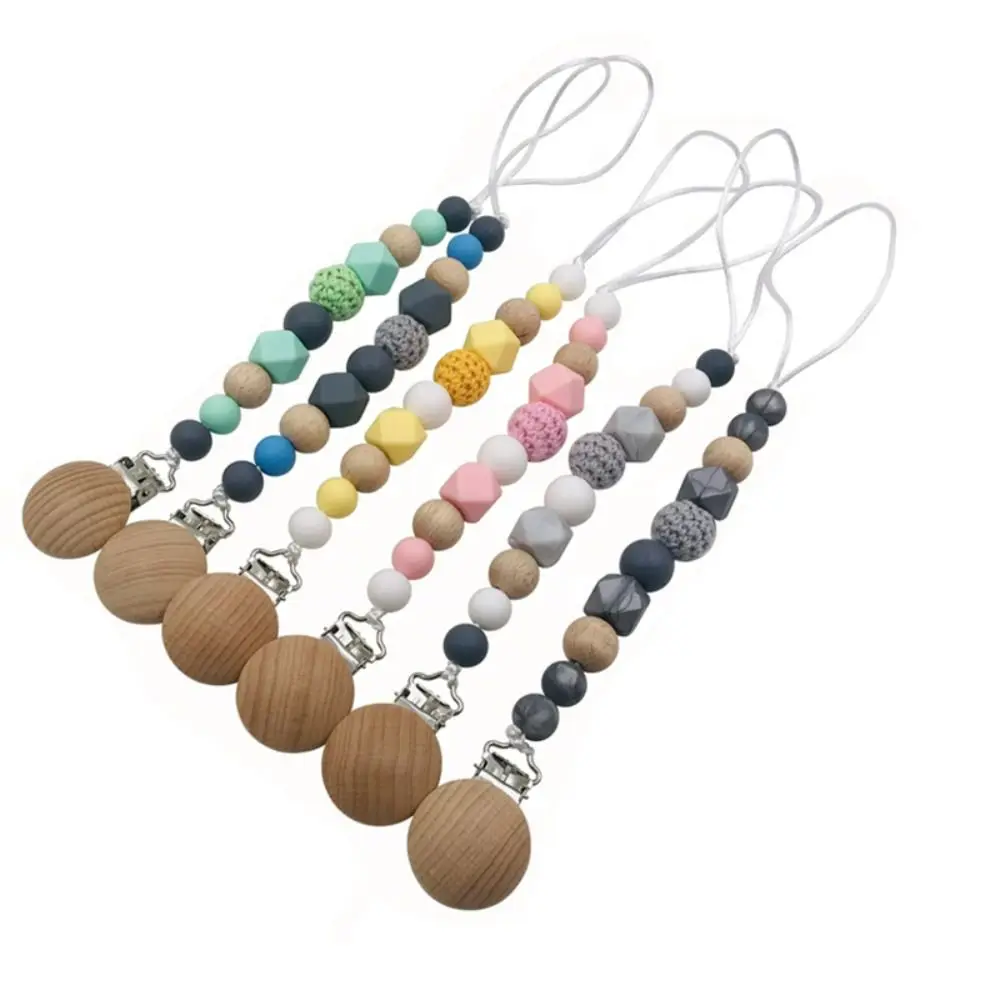 

Nipple Holder Clips Children Wood Soother Holder Pacifier Holder Clips Baby Teether Toys Straps Baby Pacifier Chain Dummy Clips