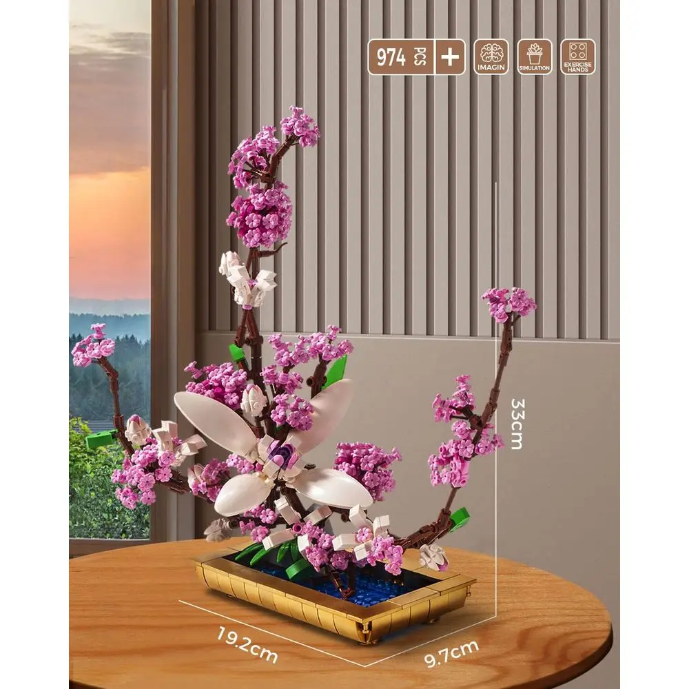 Juego de bloques de construcción de bonsái lila, modelo de ramo de flores de 974 piezas para adultos, regalo ideal para decoración del hogar o la oficina