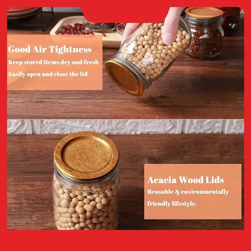 Mason Jar Wooden Lids–Durable Reusable Storage Covers For Regular & Wide Mouth Canning Jars