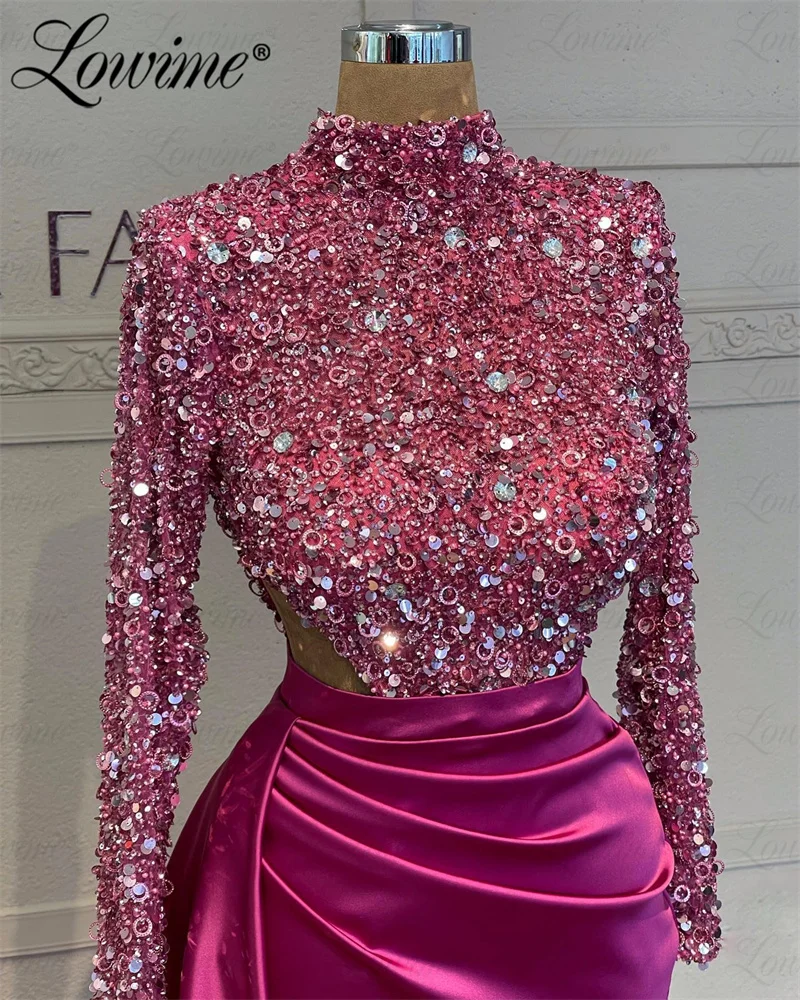 Elegant Evening Dress 2023 Dubai Long Sleeve Women Sequins Crystal Party Gowns For Weddings Customize Plus Size Beads Prom Dress