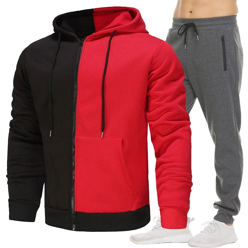 Men Autumn Winter Long Sleeve Sport Tracksuit Fashion Zipper Jackets and Sweatpants Casual Male Fleece Printed Sweater Suits