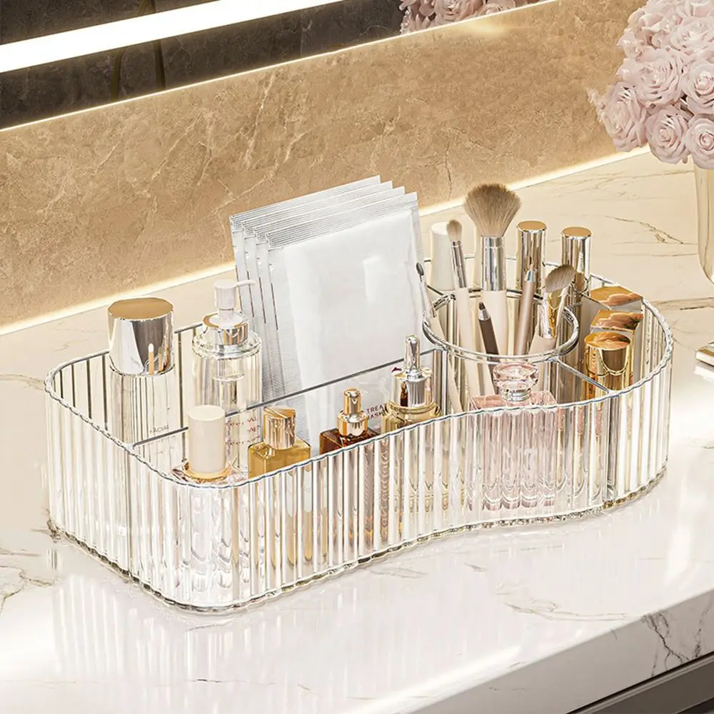 Plastic Luxury Cosmetics Storage Box Transparent Space-saving Makeup Organizer Anti-slip Large Capacity Sundries Storage Basket