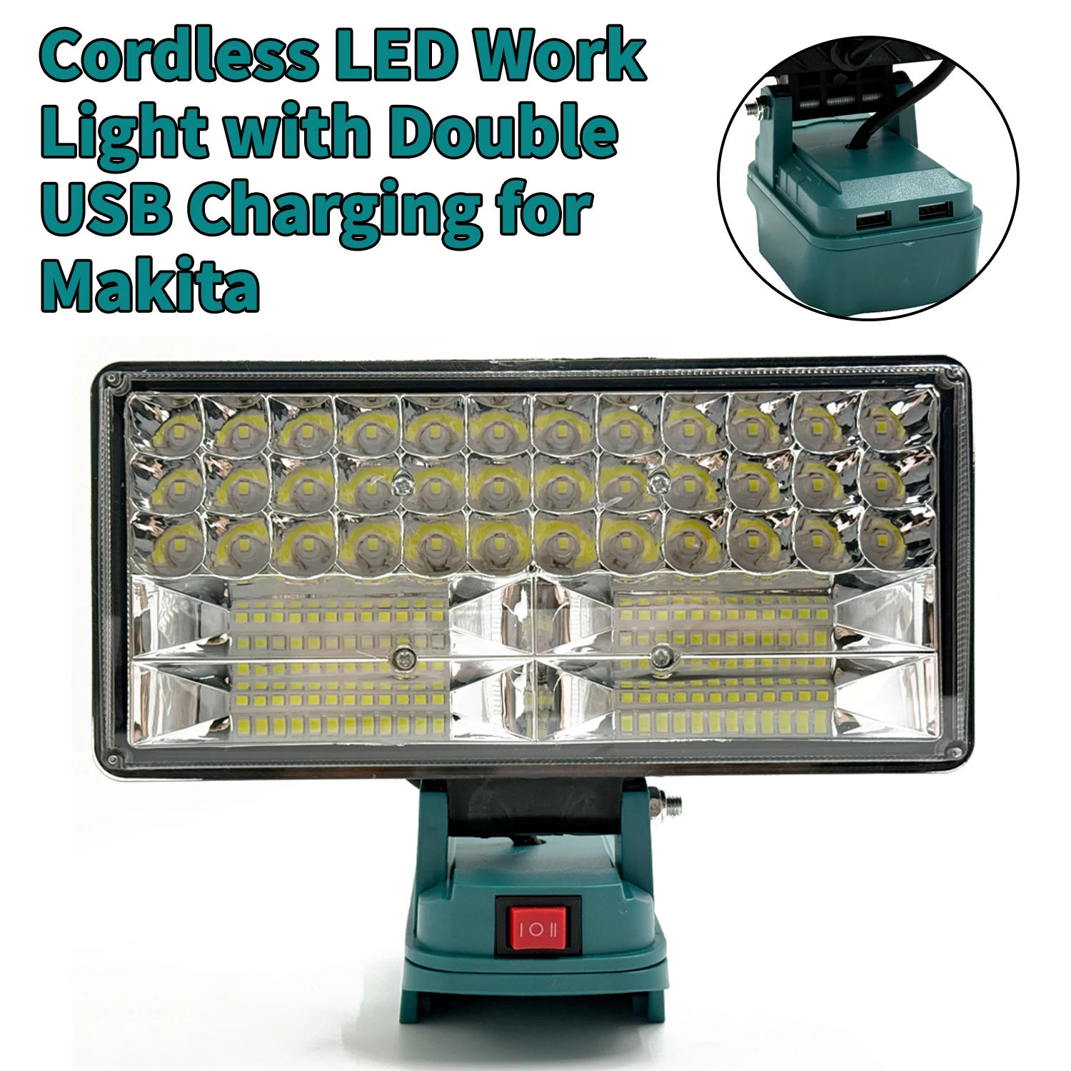 Cordless LED Work Light Compatible with for Makita Battery,Portable Flood Lights with Double USB Charging Port(No Battery)