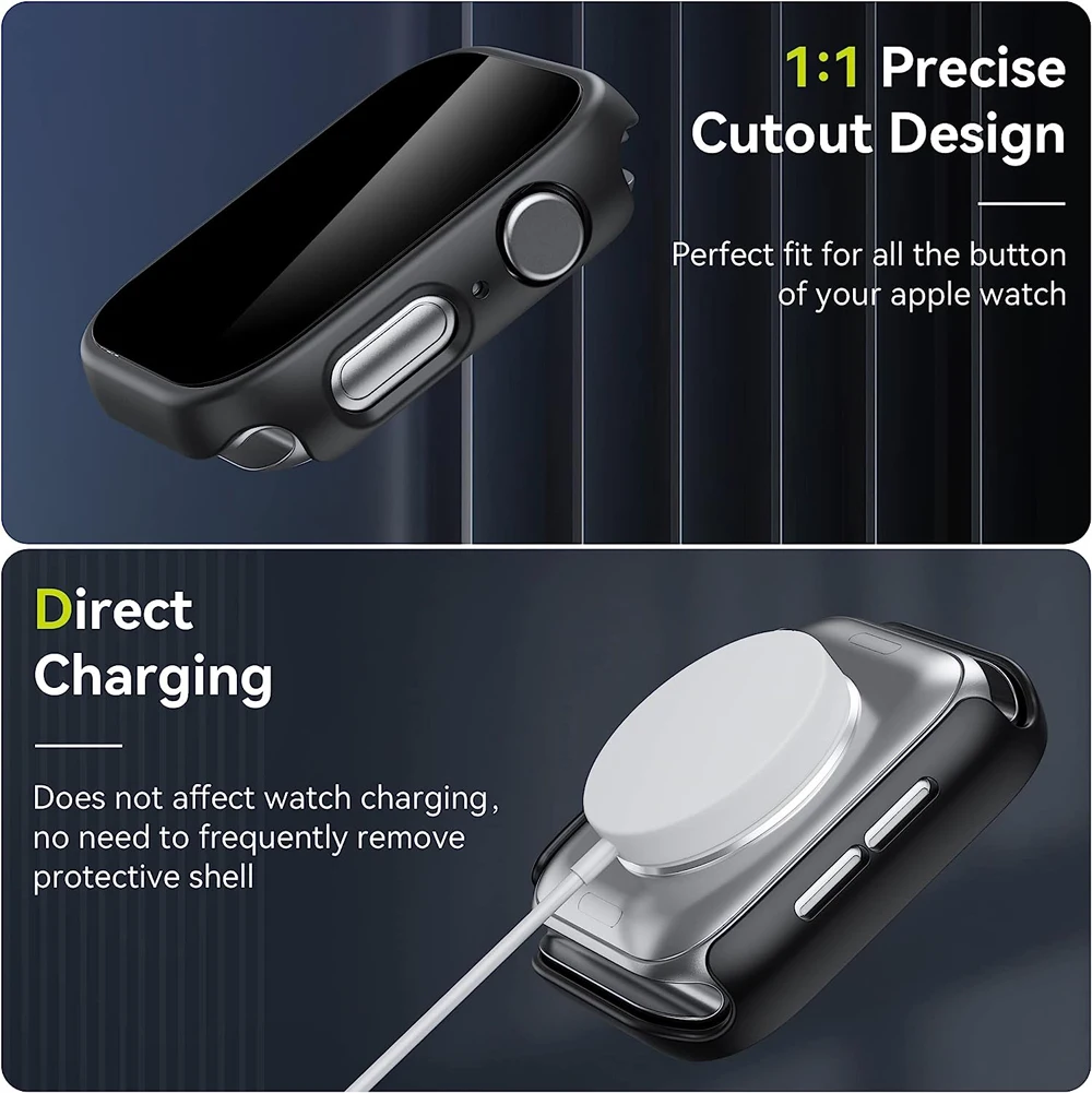 Watch Case For Apple Watch Series 9/8/7/6/5/4/SE Privacy Screen Protector 45mm 41mm 44mm 40mm 49mm Tempered Film iWatch Cover