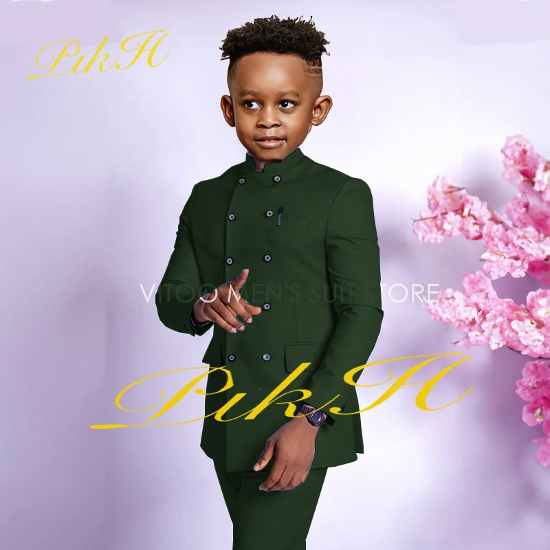 Boys Suit Wedding Double Breasted Jacket Pants 2 Piece Kids Sky Blue Dress Child Full Outfit 2-16 Years Old