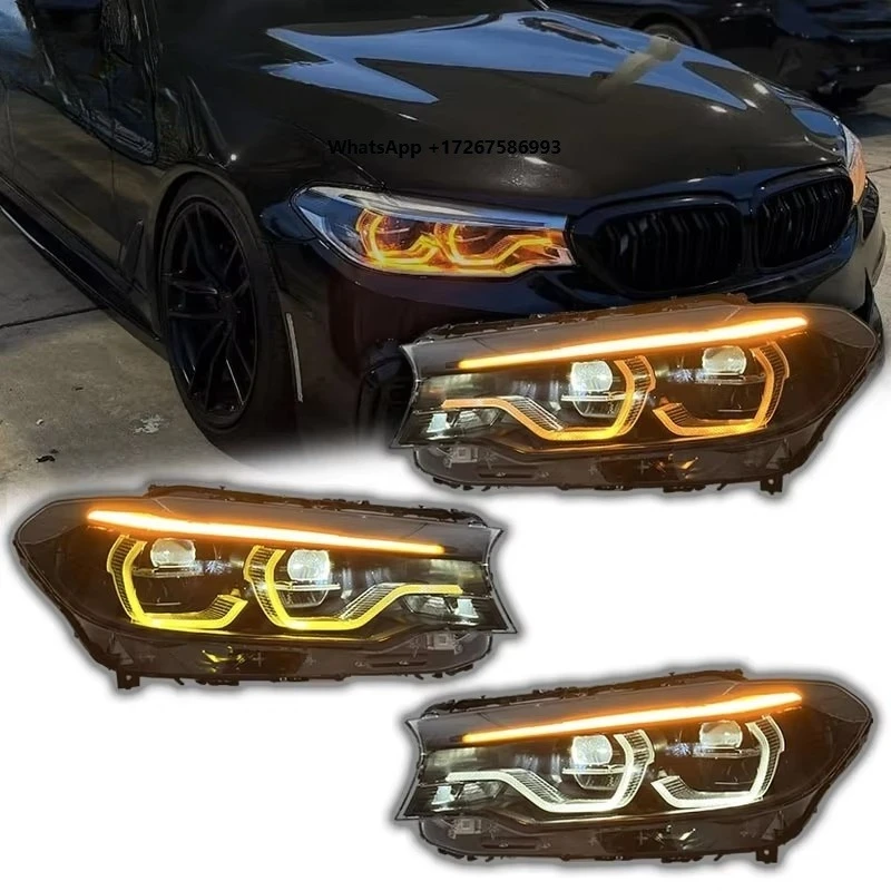 Auto Parts LED Headlights for 5 Series G30 G38 2018-2021 Triple-color Amber DRLs 6000K Plug and Play