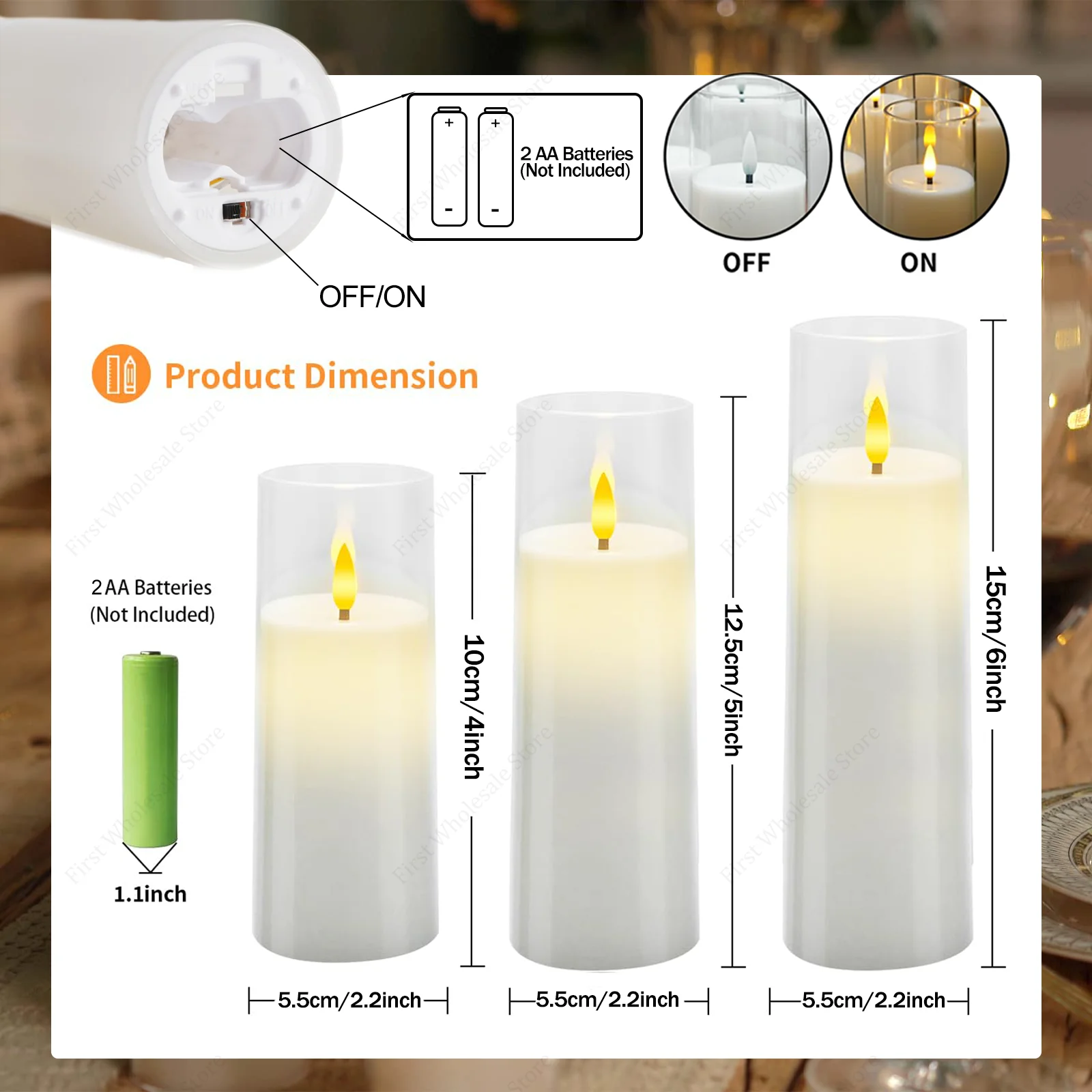 Velas Led de acrílico blanco puro, velas con pilas para boda, velas falsas sin llama, ambiente romántico, decoración del hogar, 5-120 Uds.