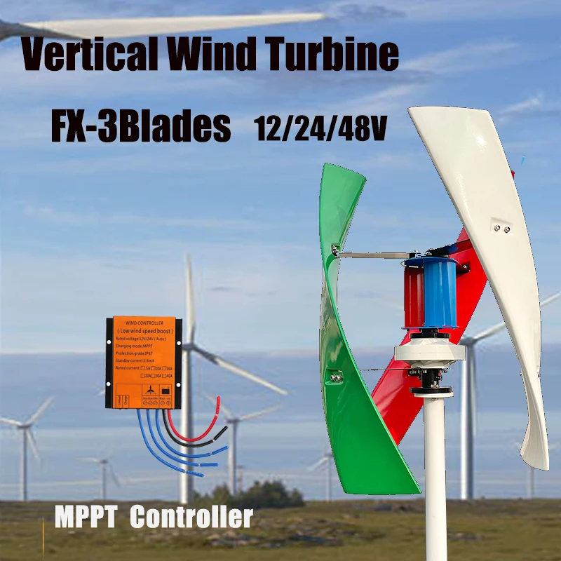 12/24/48V Vertical Axis Wind Turbine Generator With MPPT Wind Controller for Home Use Low Start-up Windmill Speed