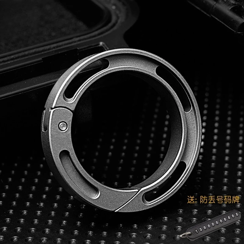 チタン合金キーホルダー丸型指輪ペンダント、携帯用小型ツール、プレスオンフック