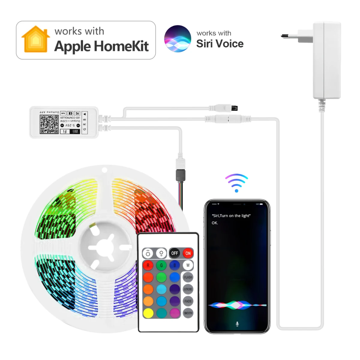 

Apple Homekit LED Strip Light,RGB 12V Siri Voice Control Wifi Smart LED Tape,Home Room Decor Lamp,Compatible Alexa/Google Home