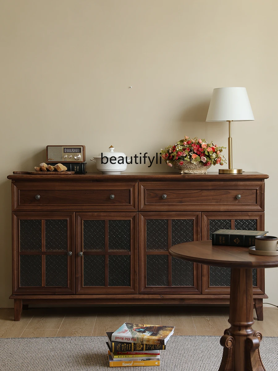 American-Style Solid Wood Dining Side Tea Modern Storage Locker Black Walnut Dining Room Furniture