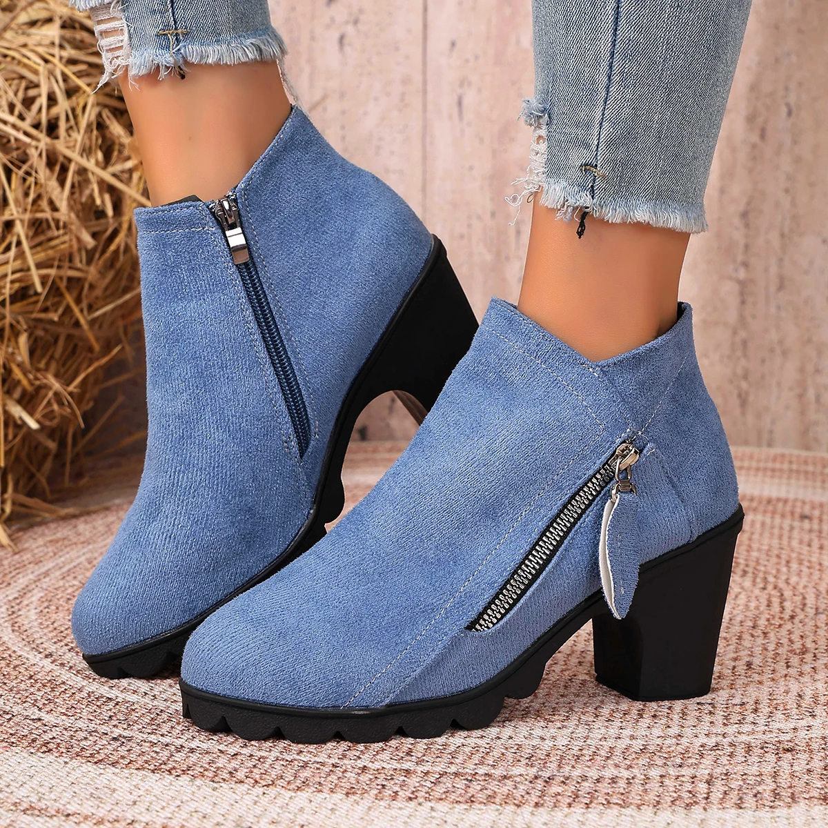Women Boots Chunky High Heels Ankle Boots for Women Trend Leopard Platform High Heels Shoes Autumn Side Zipper Woman Shoes