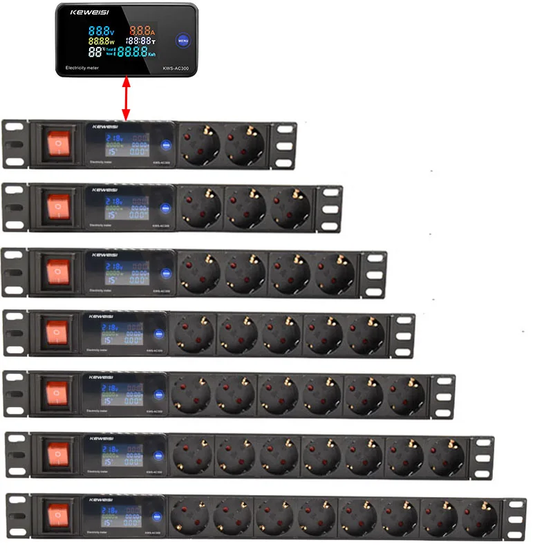 Power strip digital voltage measuring instrument 2-8 socket network cabinet rack power strip European standard socket 2M cable