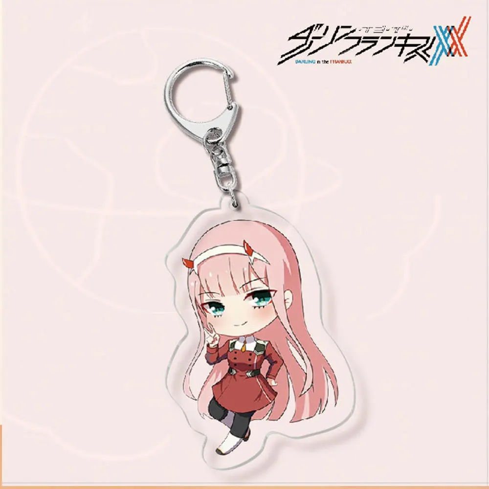 02 Zero Two Anime Figures Keychain Darling In The Franxx Acrylic key Chain for Car Bag Keys Original Keychains Friends Cute Gift