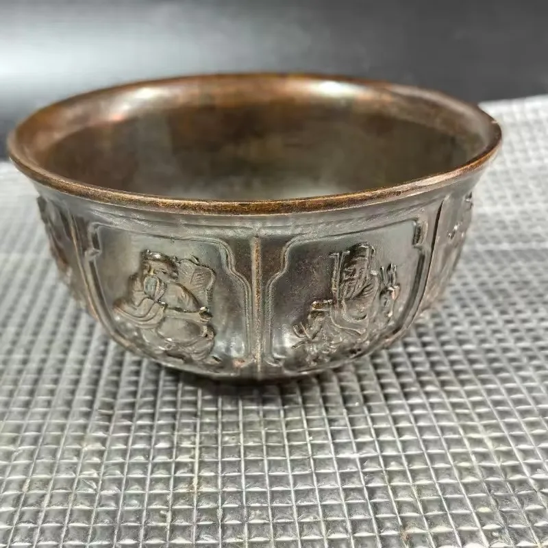Wholesale Antique-Style Qianlong Era Copper Gilt Relief Four Beauties Bowl Home Decor Ornament Craft Old
