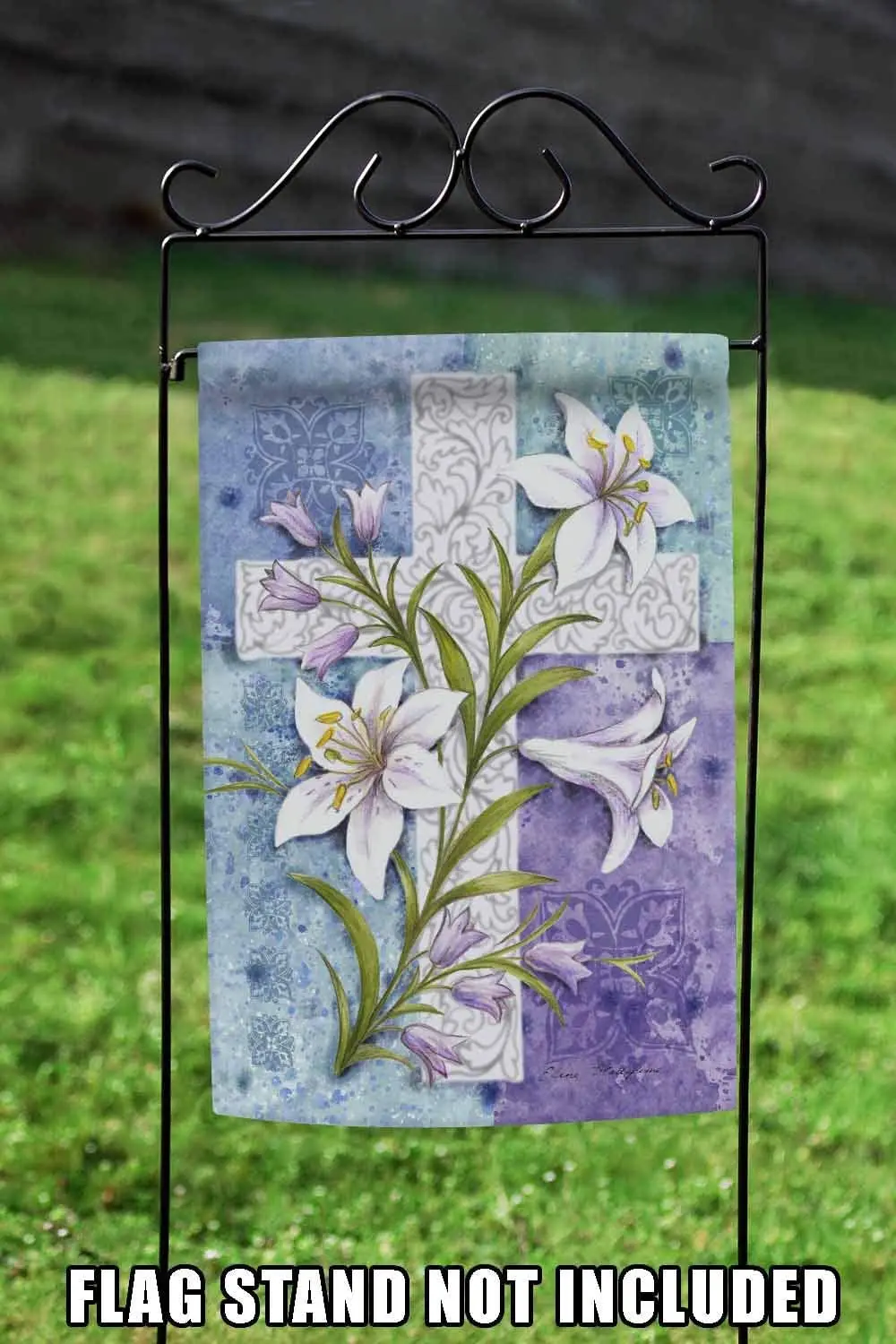 Toland Home Garden Easter Lily Cross Garden Decoration, Garden Banner, Double Sided Linen Garden Flag, 47x32cm