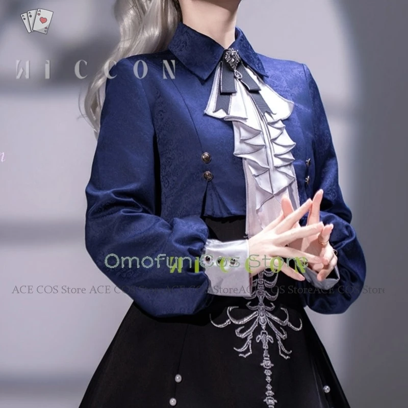 

ACE COS Store: Аниме-косплей, женский готический комплект в стиле Dark Lolita из 2 предметов: топ с длинным рукавом и платье-комбинация, темно-синий, в королевском стиле, оригинальный дизайн.